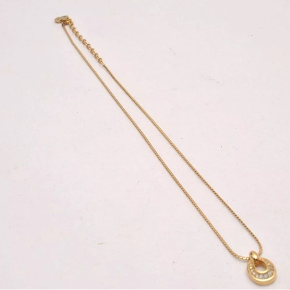Christian Dior Gold Tone Chain Rhinestone Pendant Necklace 💜 - Picture 3 of 15